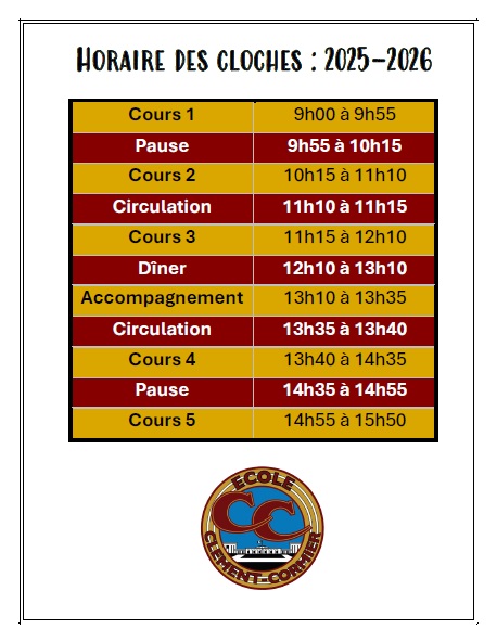 Horaire des cloches 2025 2026
