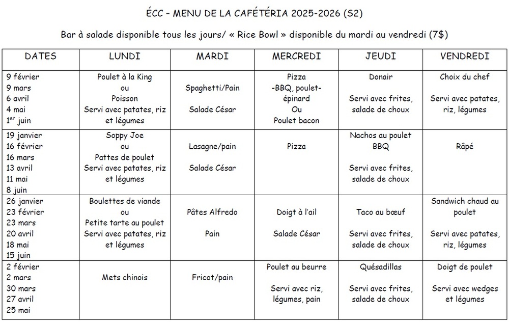 Menu caf 2025 2026 semestre 2